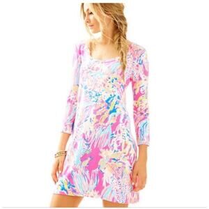 Lilly Pulitzer Devon Dress Tiki Pink Sunken Treasure XS Vibrant Resort Vacation